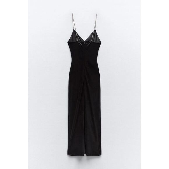 🖤RHINESTONE STRAP VELVET MIDI DRESS - Picture 7 of 11